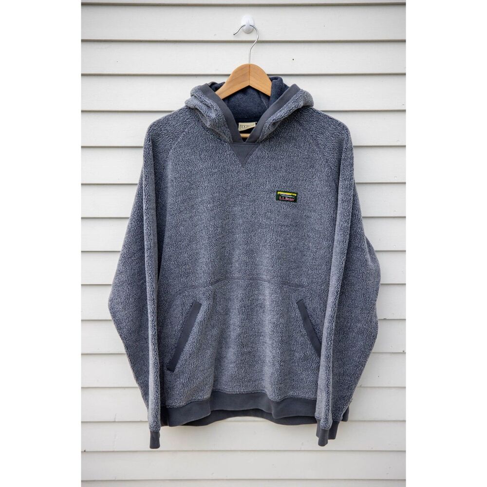 L.L. Bean Men's Tumbled Sherpa Fleece Hoodie Pullover Gray Blue Size LG